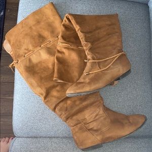 Wide calf suede riding boots